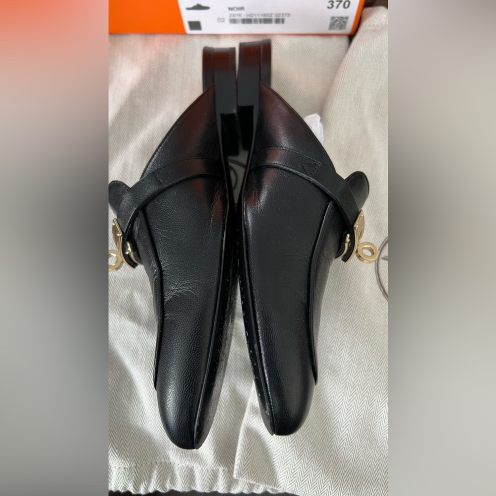 Authentic Hermes OZ Mules in Size 37 Black with Gold Hardware - Picture 12 of 16